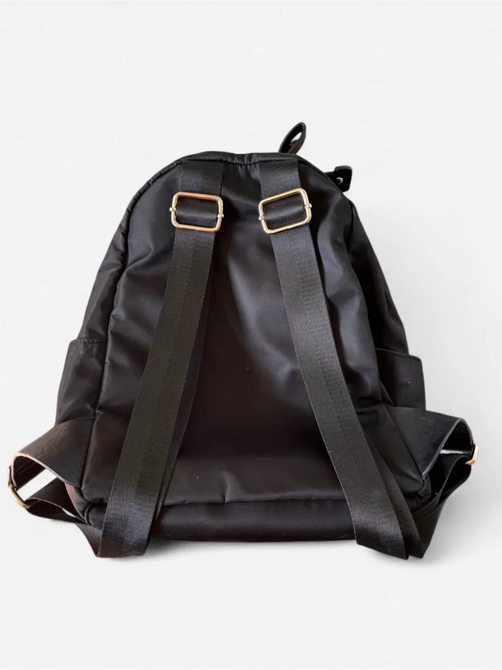 MMS Design Studio Black Nylon Backpack with Gold Accents